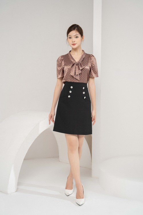 Sixdo Brown Pattern Silk Top (Áo nữ)